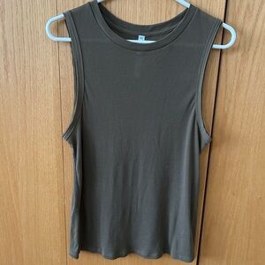 Free People Movement tank top, long style. Beautiful olive-green color